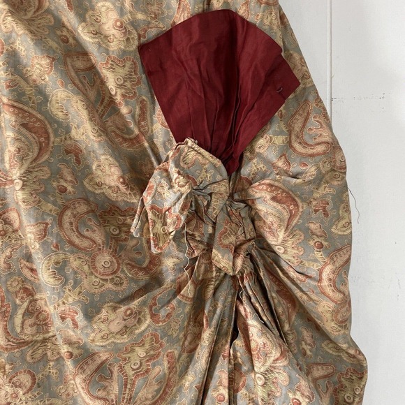 Antique 1800s Printed Asymmetric Walking Dress Skirt Bustle Draping Pleats - Picture 12 of 16